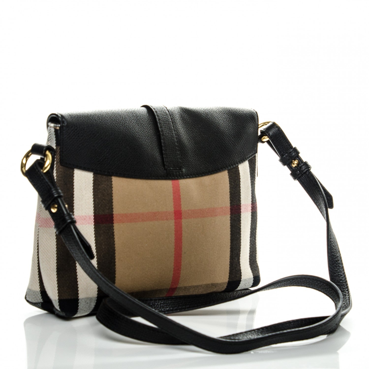 Burberry Horseshoe Calfskin House Check Small Milton Crossbody Bag Black 3 of 7