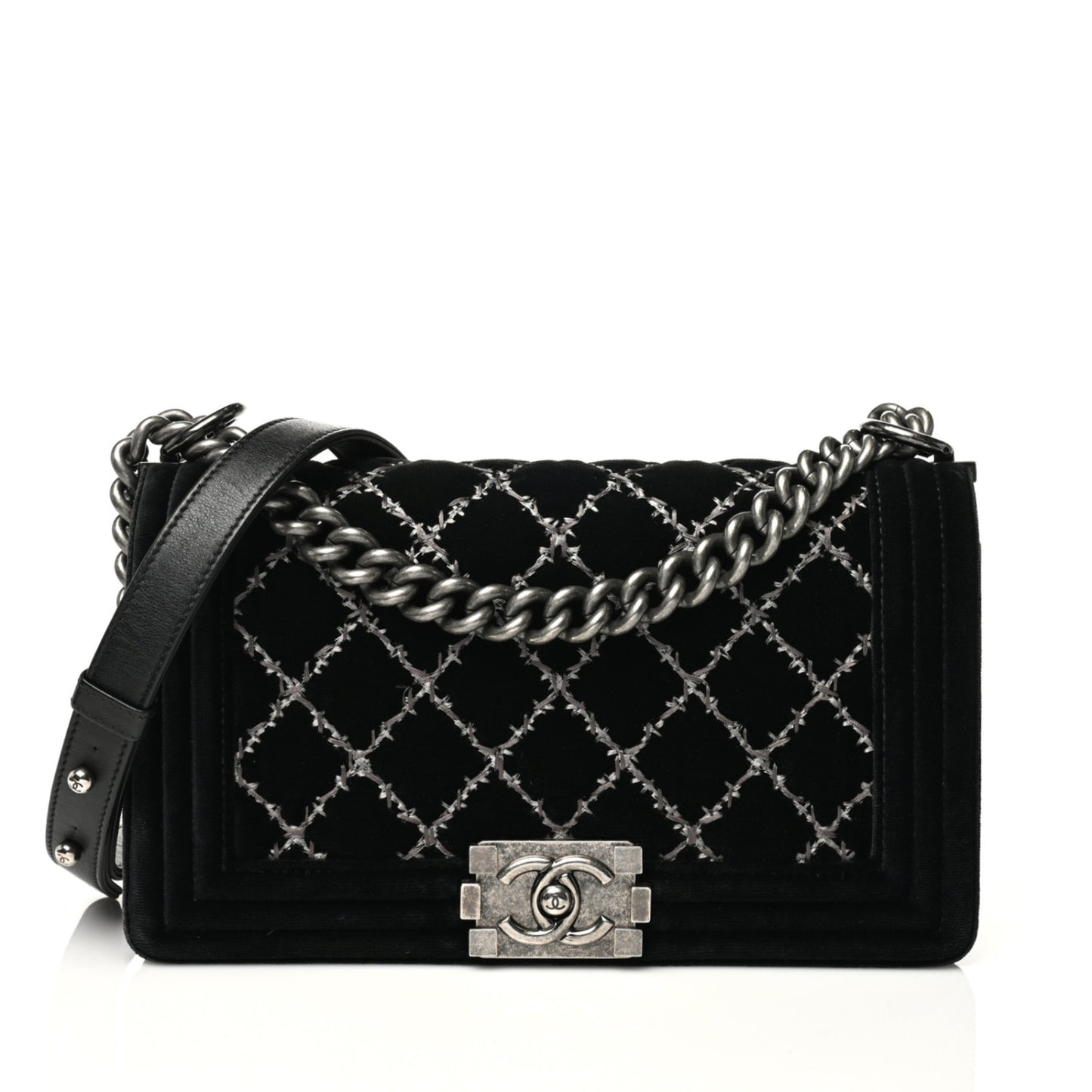 Velvet Quilted Medium Boy Flap Black