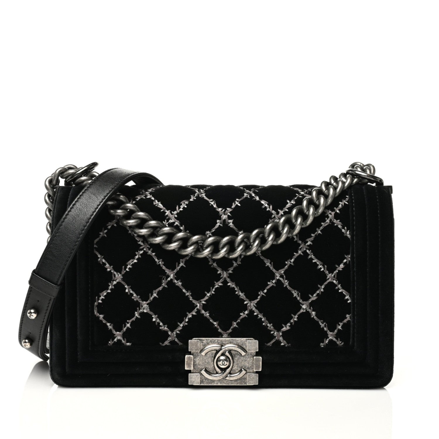 Chanel Velvet Quilted Medium Boy Flap Black 1 of 8