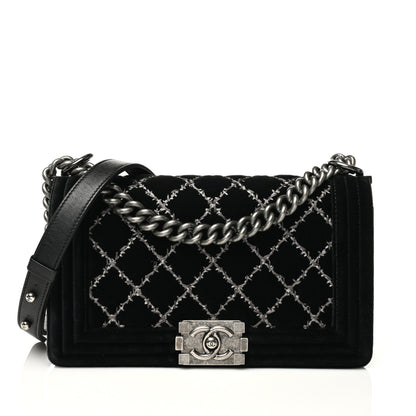 Chanel Velvet Quilted Medium Boy Flap Black 1 of 8