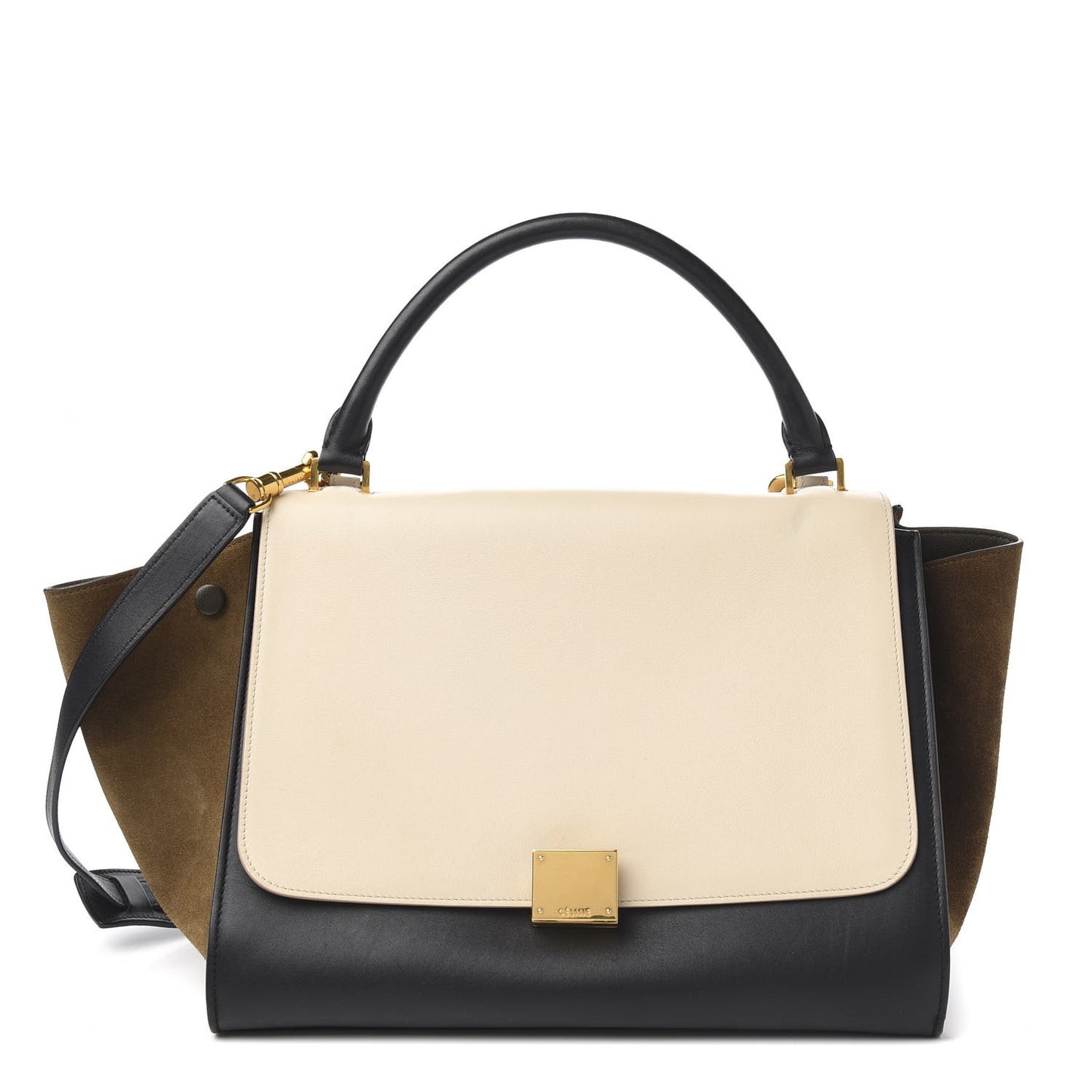 Smooth Calfskin Suede Medium Tri-Color Trapeze Cream Black Brown