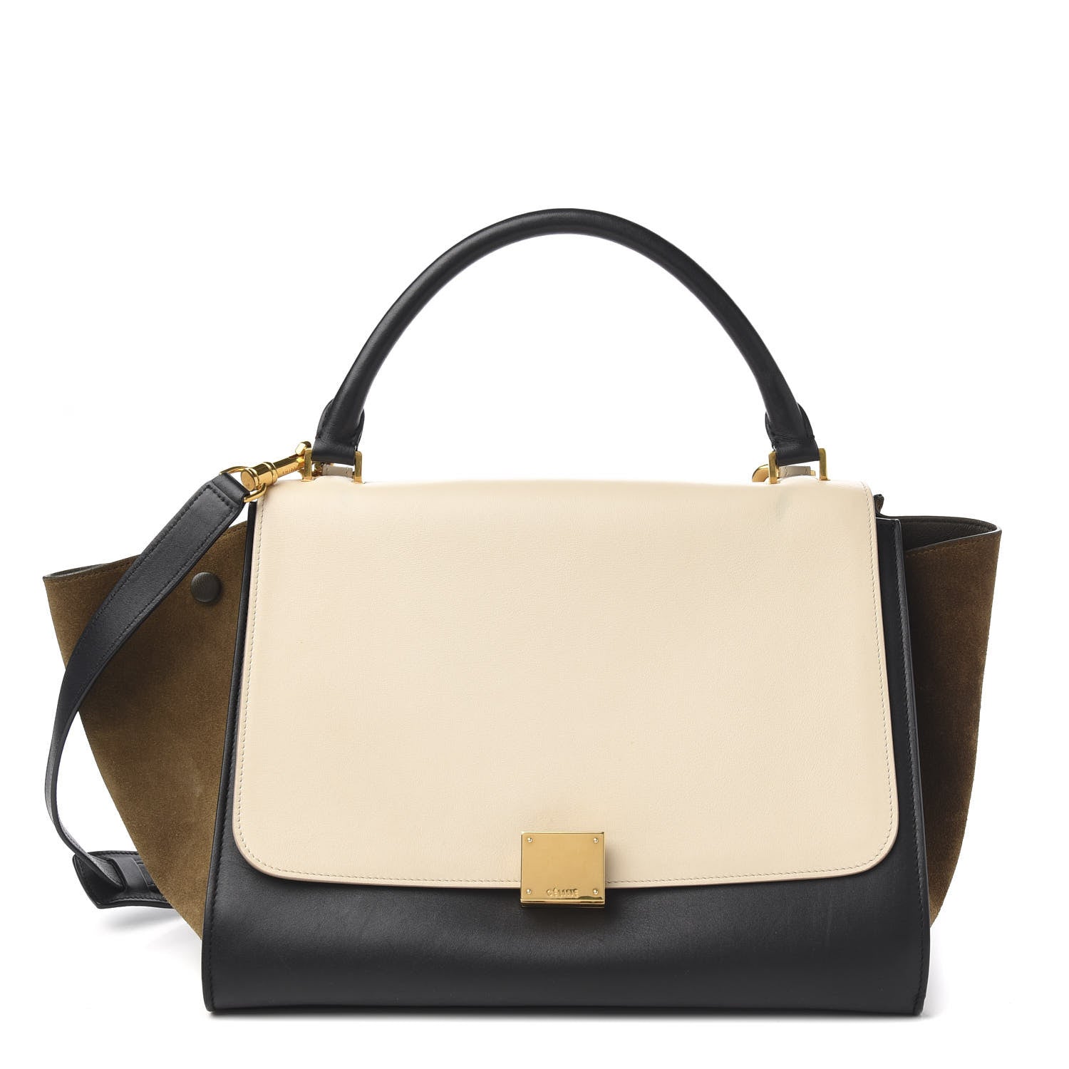Celine Smooth Calfskin Suede Medium Tri-Color Trapeze Cream Black Brown 1 of 11