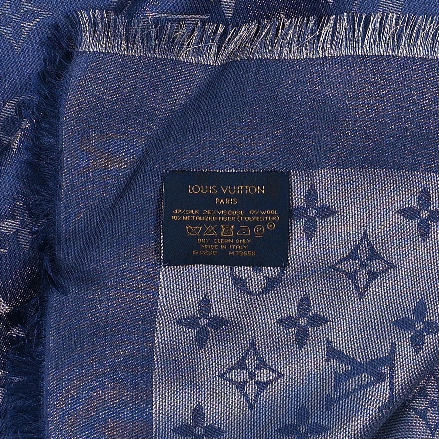 Silk Lurex Wool Monogram Shine Shawl Bleu Nuit