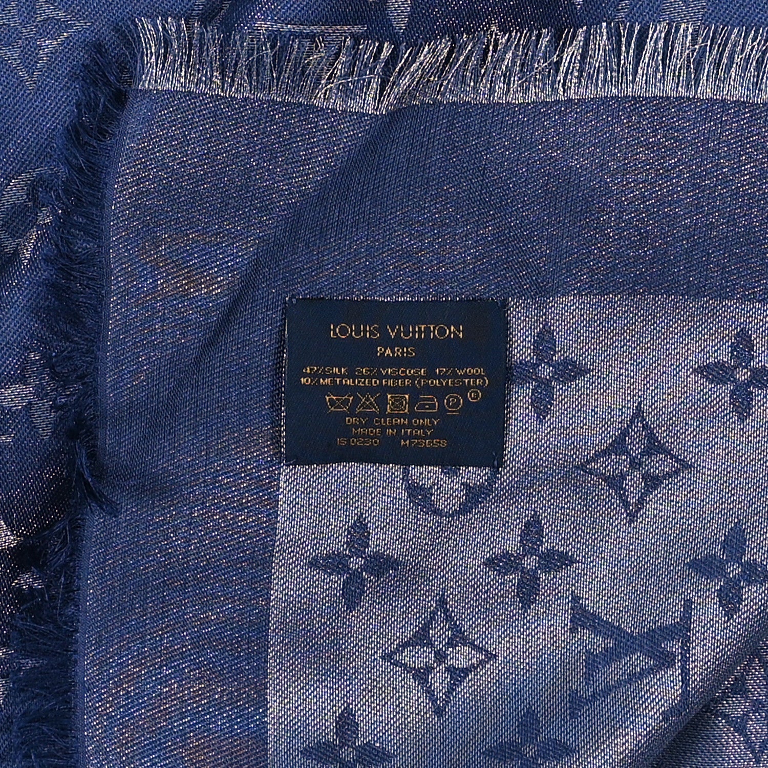 Louis Vuitton Silk Lurex Wool Monogram Shine Shawl Bleu Nuit 4 of 4