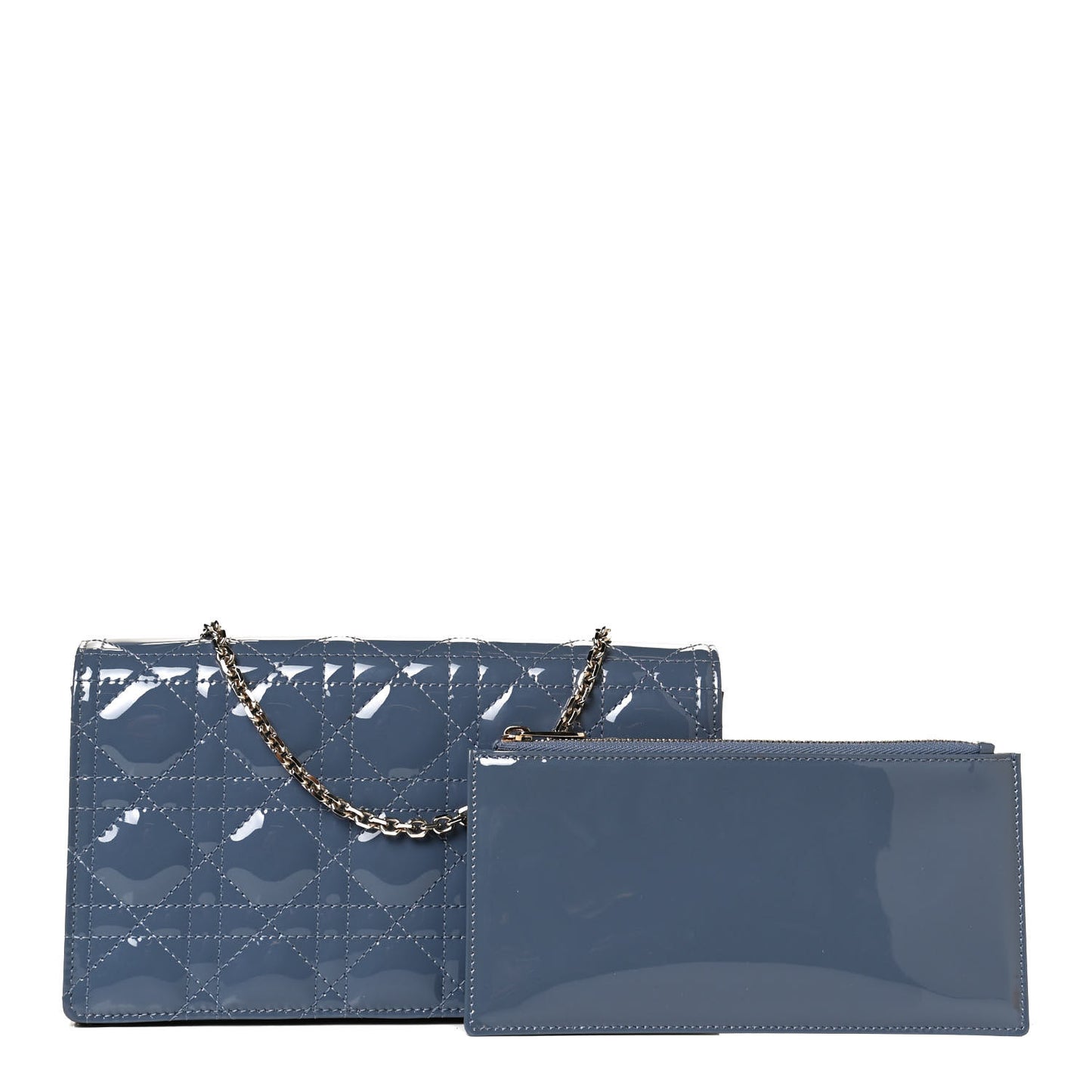 Patent Cannage Lady Dior Clutch Denim Blue