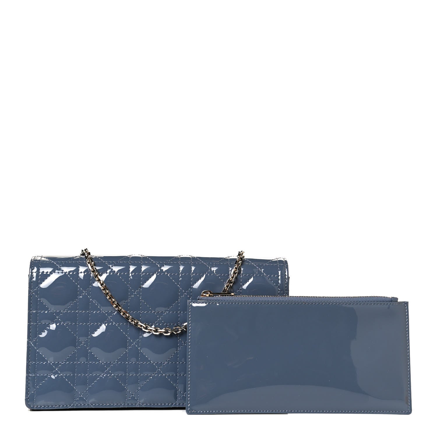Christian Dior Patent Cannage Lady Dior Clutch Denim Blue 1 of 10