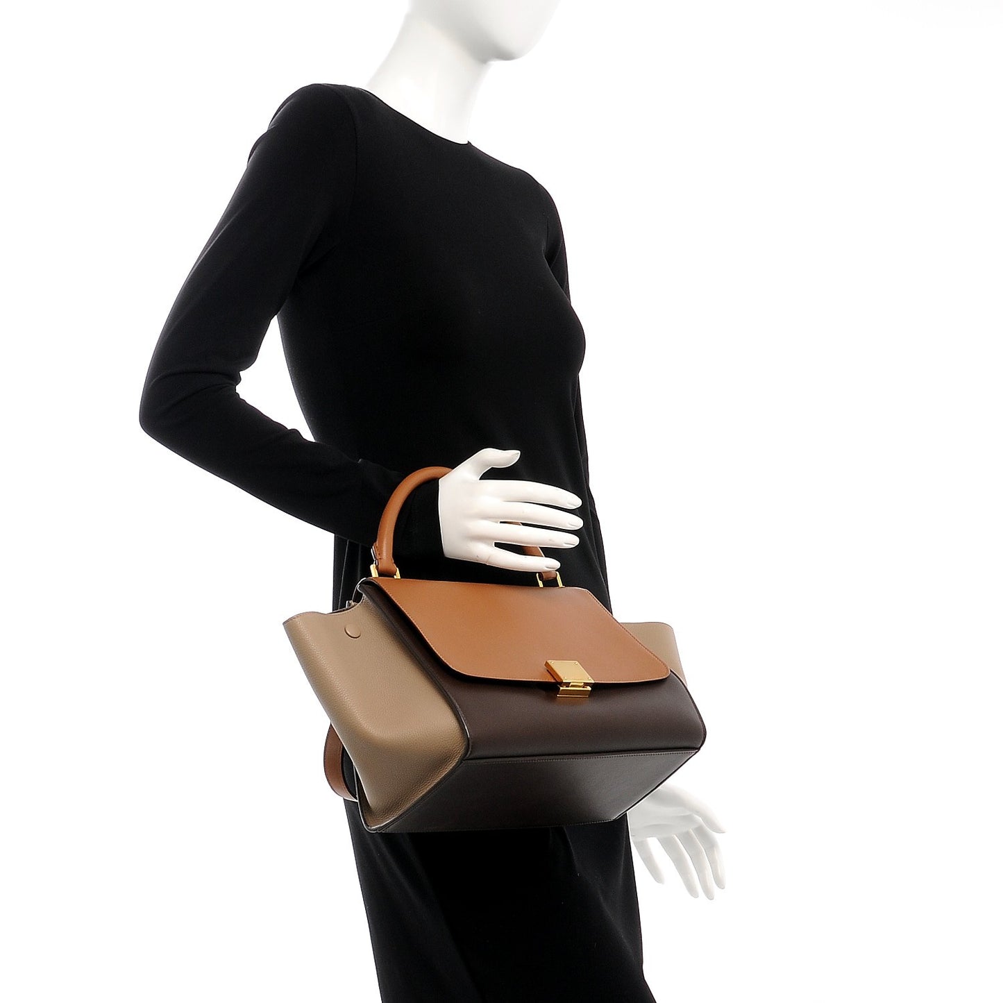 Satin Baby Grained Calfskin Small Tri-Color Trapeze Tan