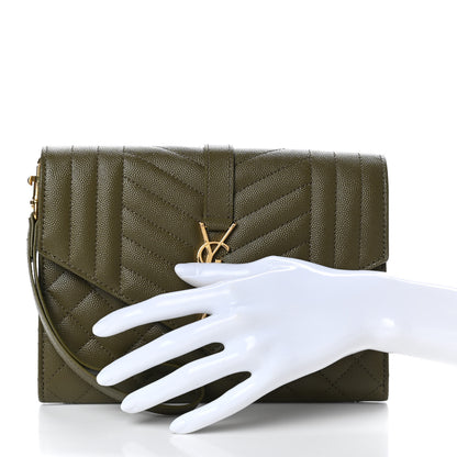 Saint Laurent Grain De Poudre Textured Mixed Matelasse Triquilt Monogram Clutch Vert Kaki 2 of 8