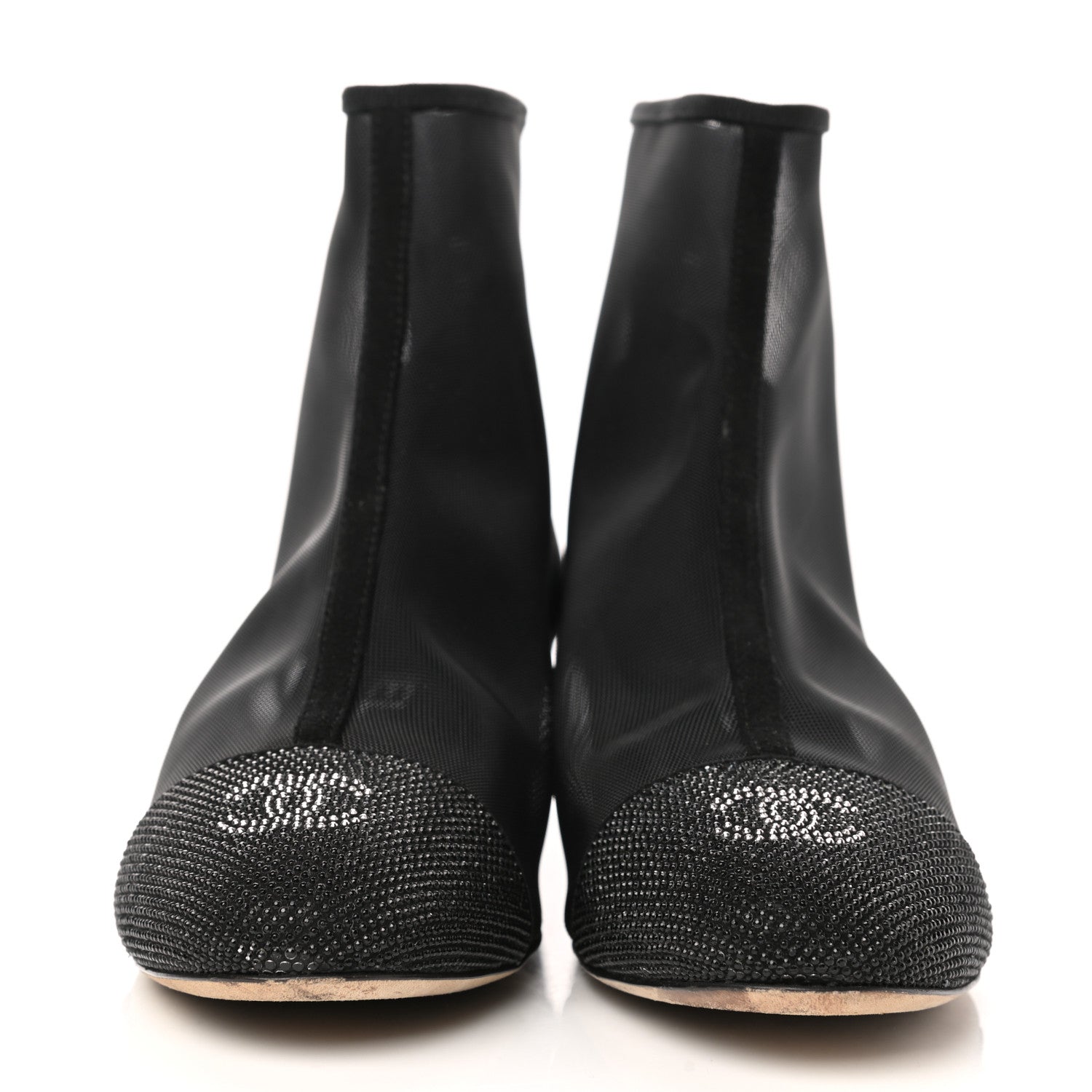 Chanel Mesh Suede Cap Toe Embellished Short Boots 37.5 Black 2 of 8