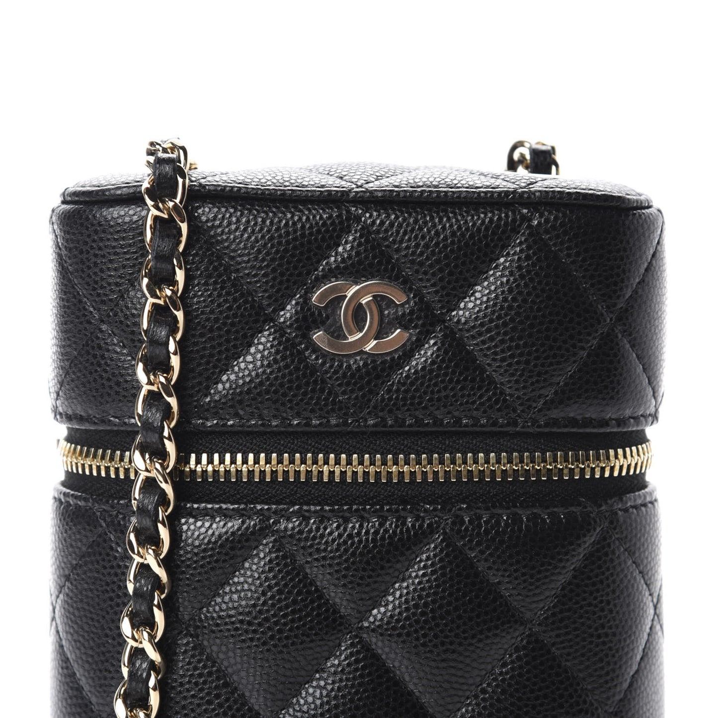 Caviar Quilted Phone Holder With Chain Black