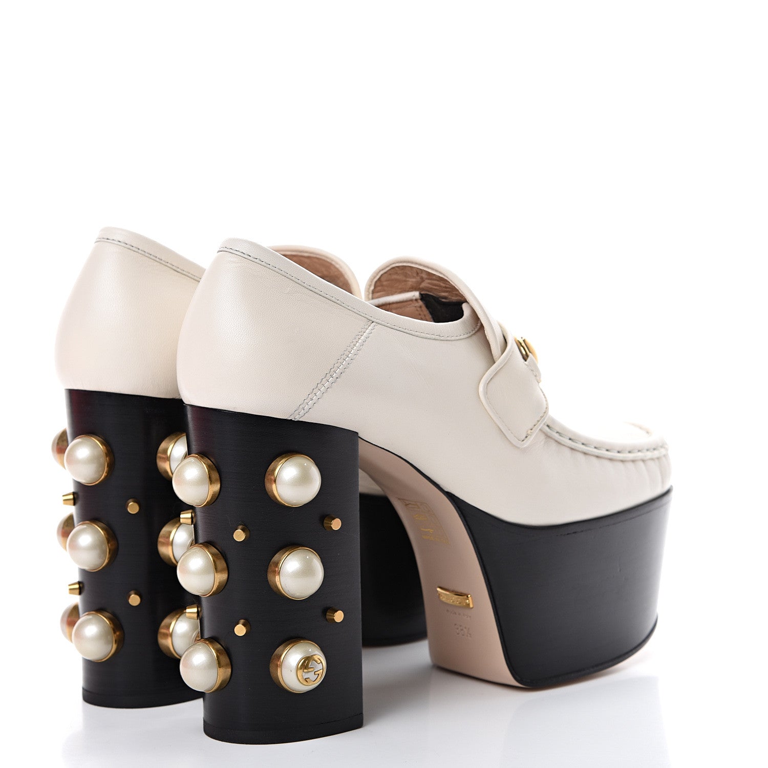 Gucci Malaga Kid Pearl Studded Vegas Platform Loafers 38.5 Mystic White 4 of 10