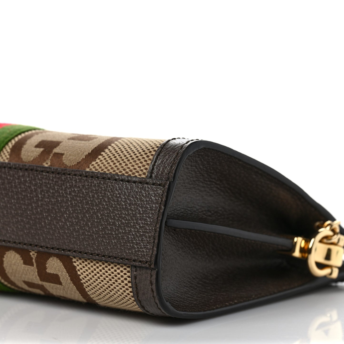 Monogram Jumbo GG Textured Dollar Calfskin Web Small Ophidia Chain Shoulder Bag Camel Ebony New Acero