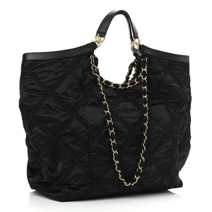 Chanel Nylon Grosgrain Quilted Maxi Lifestyle Shopping Bag Black 3 of 10
