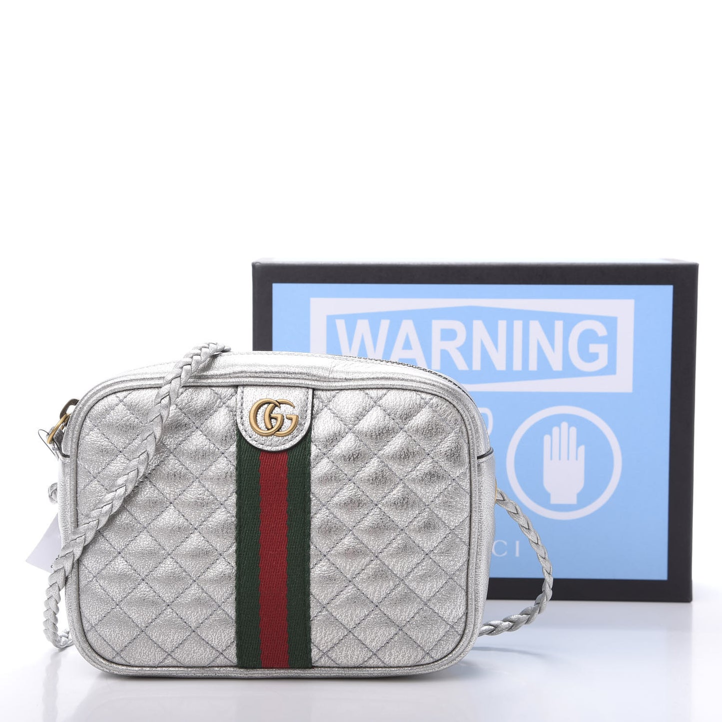 Laminated Nappa Web Trapuntata Mini GG Shoulder Bag Argento