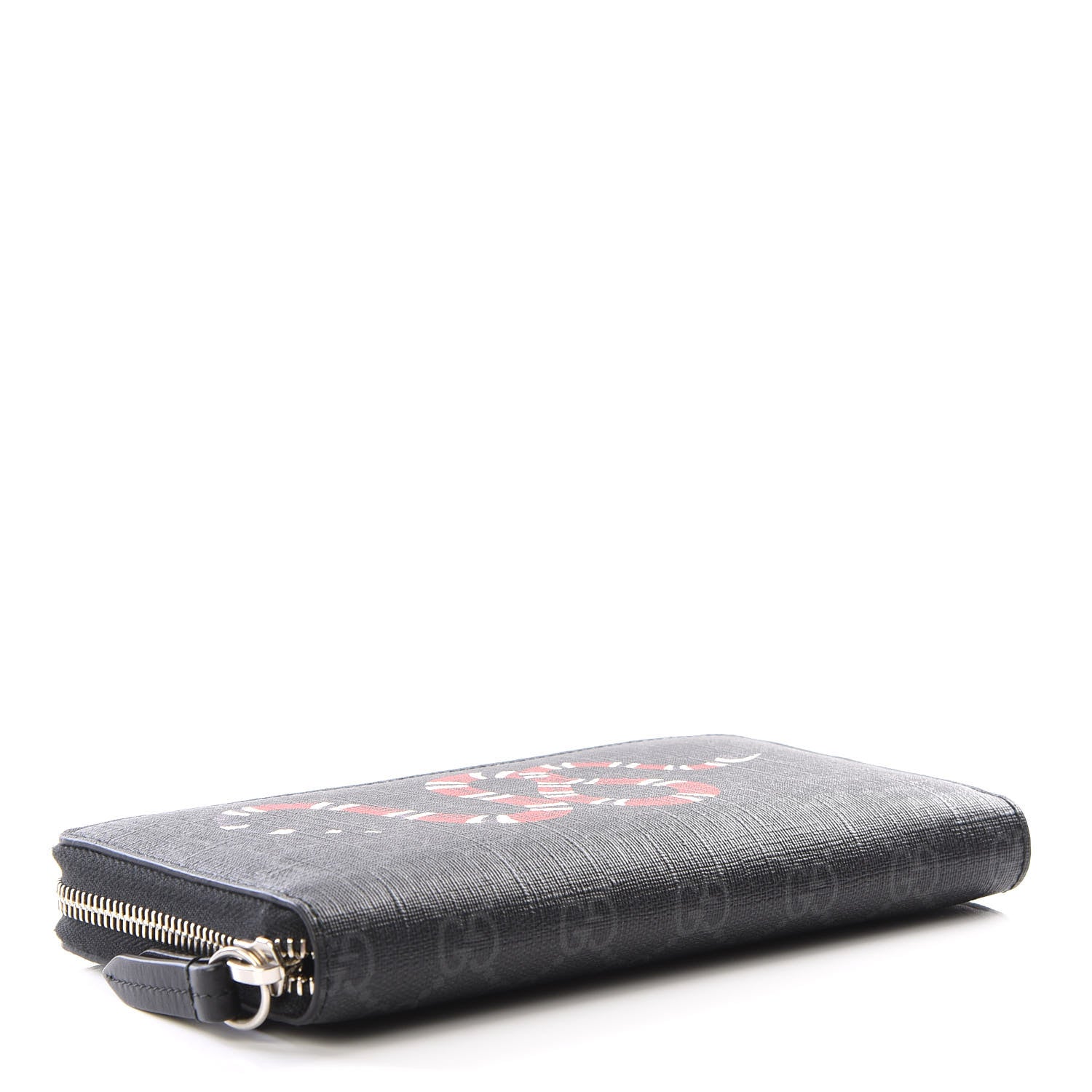 Gucci GG Supreme Monogram Kingsnake Zip Around Wallet Black Grey 3 of 8