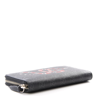 Gucci GG Supreme Monogram Kingsnake Zip Around Wallet Black Grey 3 of 8