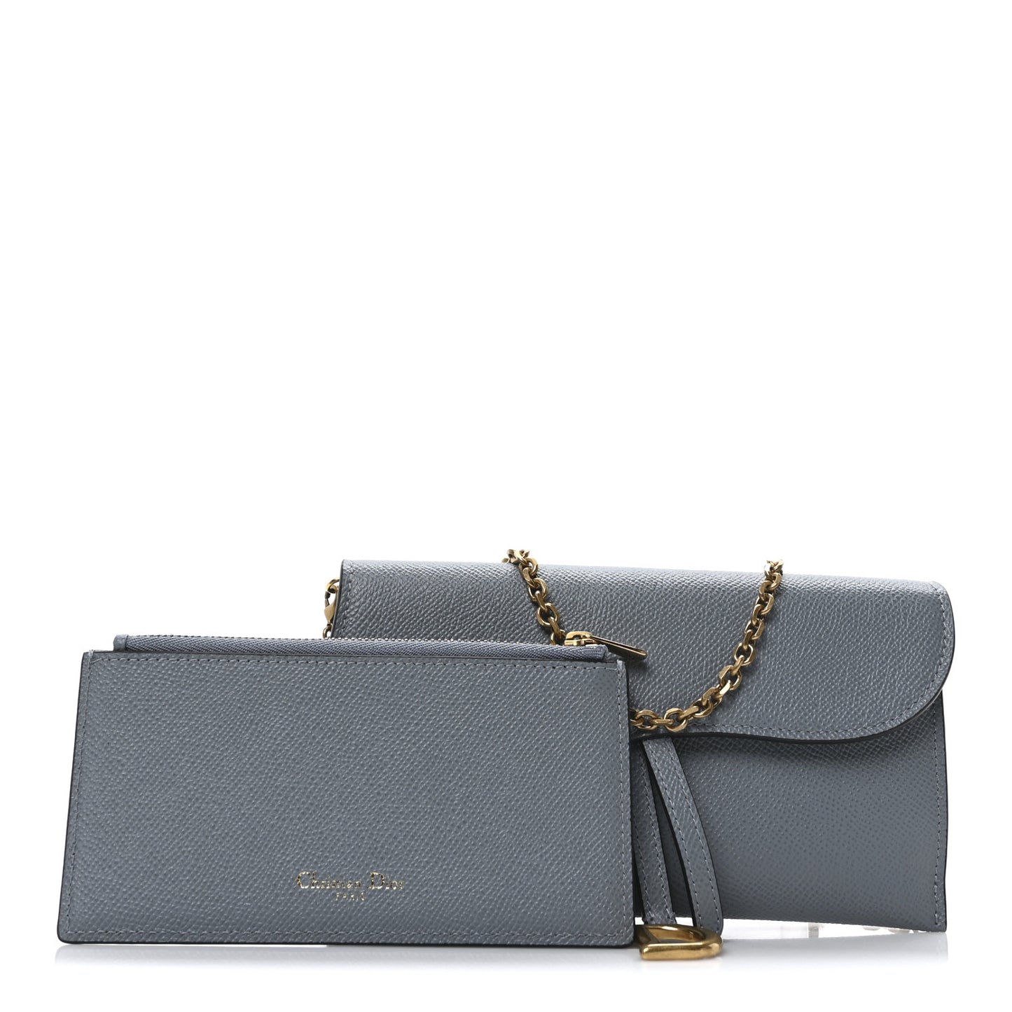 Grained Calfskin Saddle Chain Wallet Pouch Cloud Blue