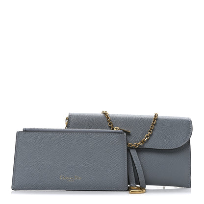 Christian Dior Grained Calfskin Saddle Chain Wallet Pouch Cloud Blue 3 of 10