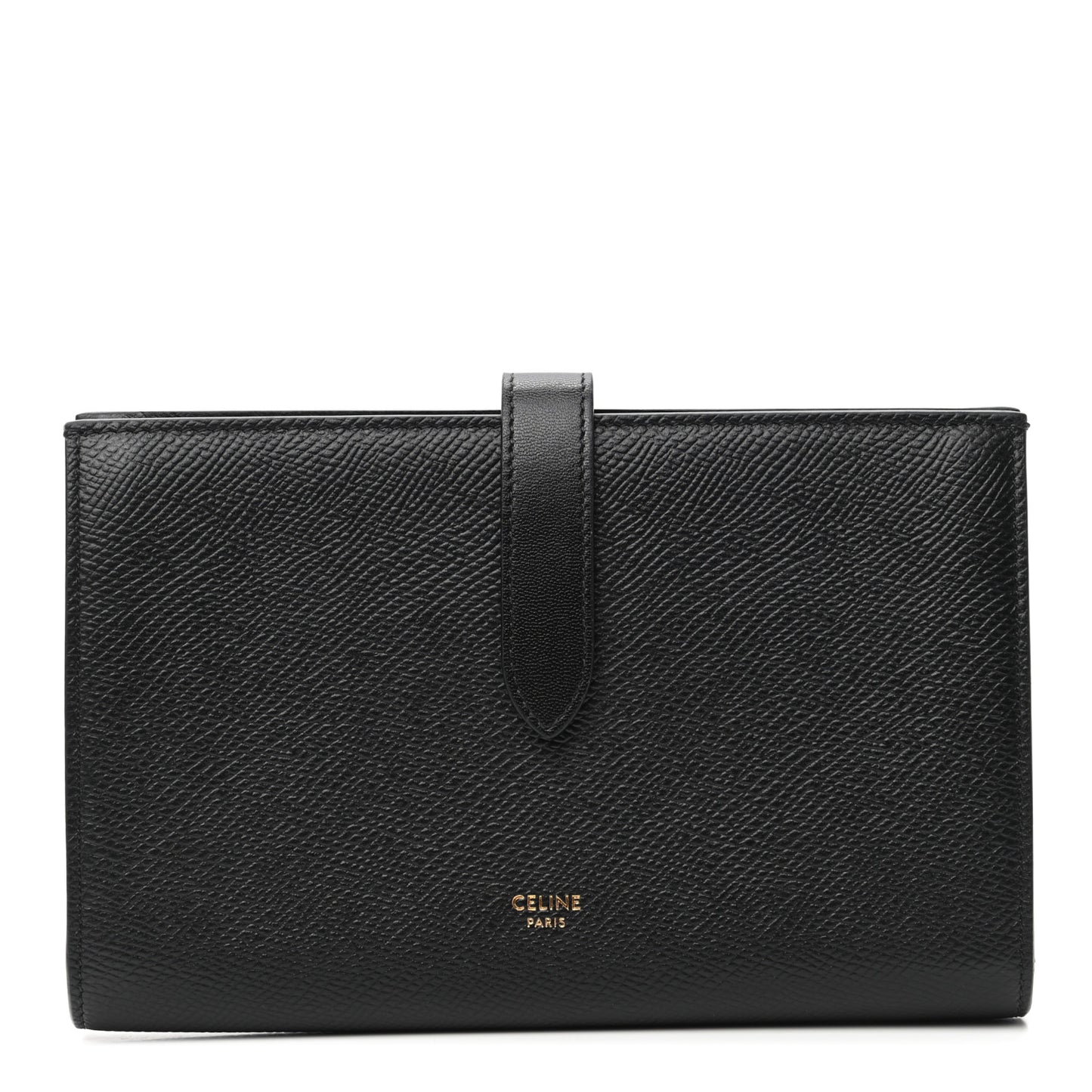 Grained Calfskin Large Multifunction Strap Wallet Black