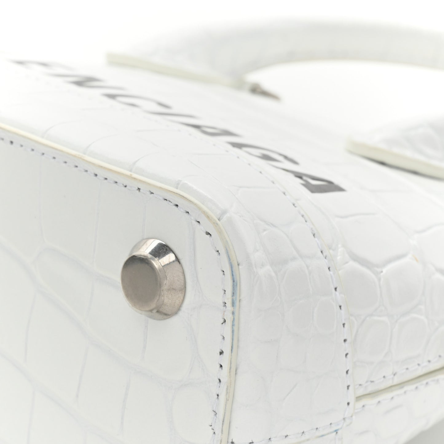 Calfskin Crocodile Embossed XXS Ville Top Handle Bag White Black