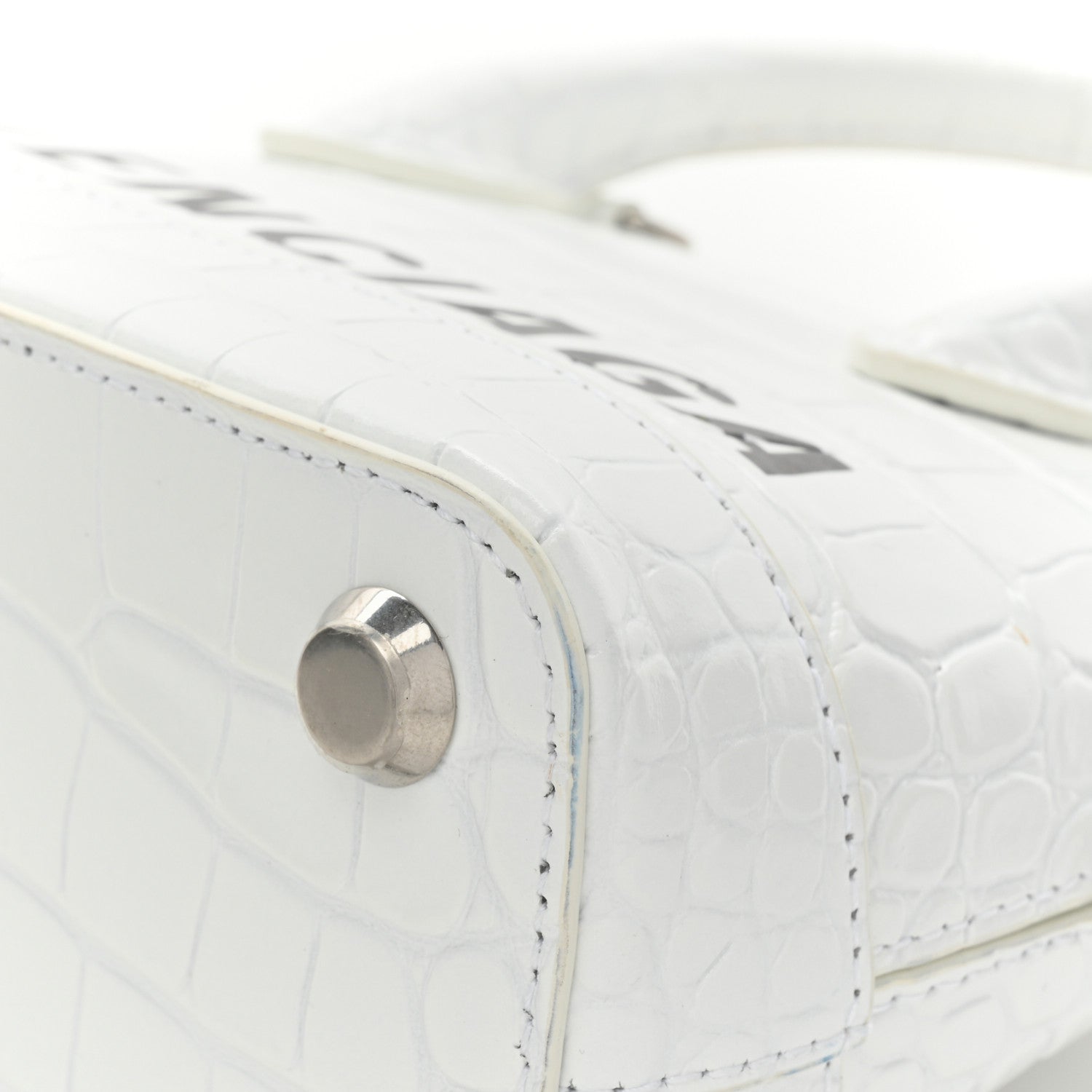 Balenciaga Calfskin Crocodile Embossed XXS Ville Top Handle Bag White Black 12 of 19