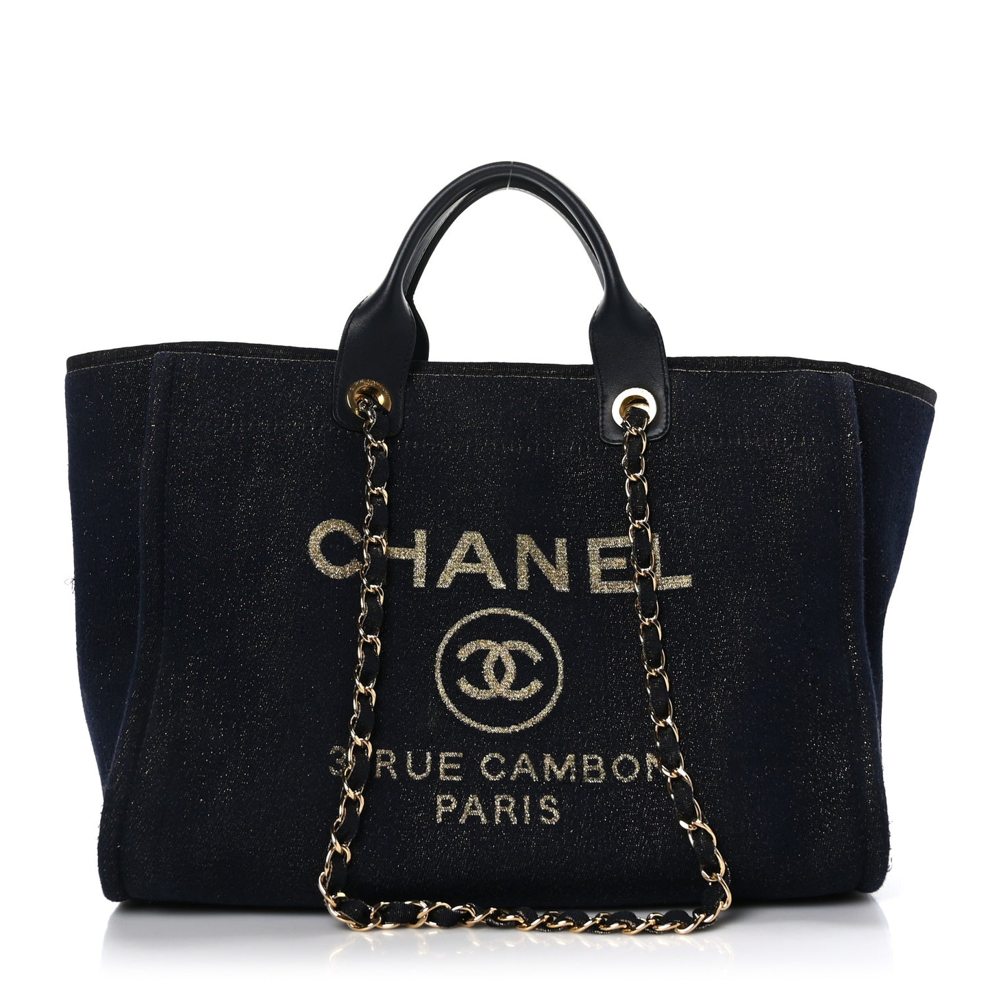 Lurex Canvas Medium Deauville Tote Navy Blue Gold