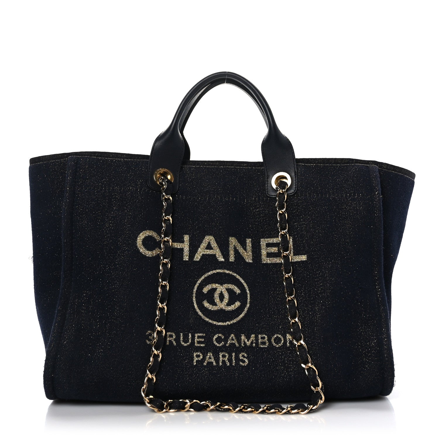 Chanel Lurex Canvas Medium Deauville Tote Navy Blue Gold 1 of 10