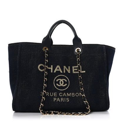 Chanel Lurex Canvas Medium Deauville Tote Navy Blue Gold 1 of 10