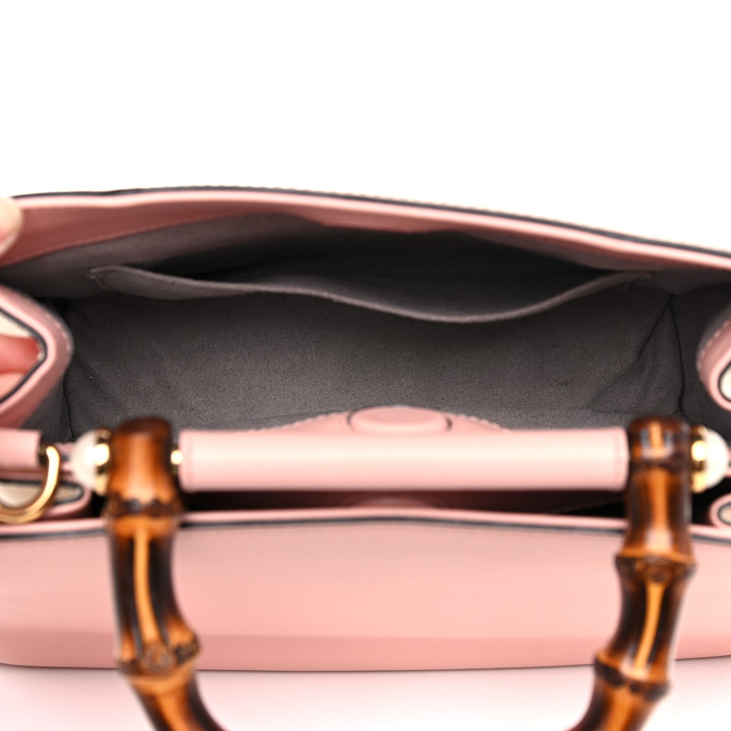 Nappa Bamboo Web Mini Nymphaea Top Handle Bag Perfect Pink Mystic White