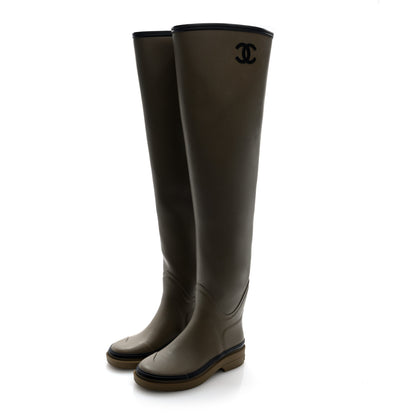 Chanel Caoutchouk CC Knee High Boots 39 Dark Beige Black 3 of 9