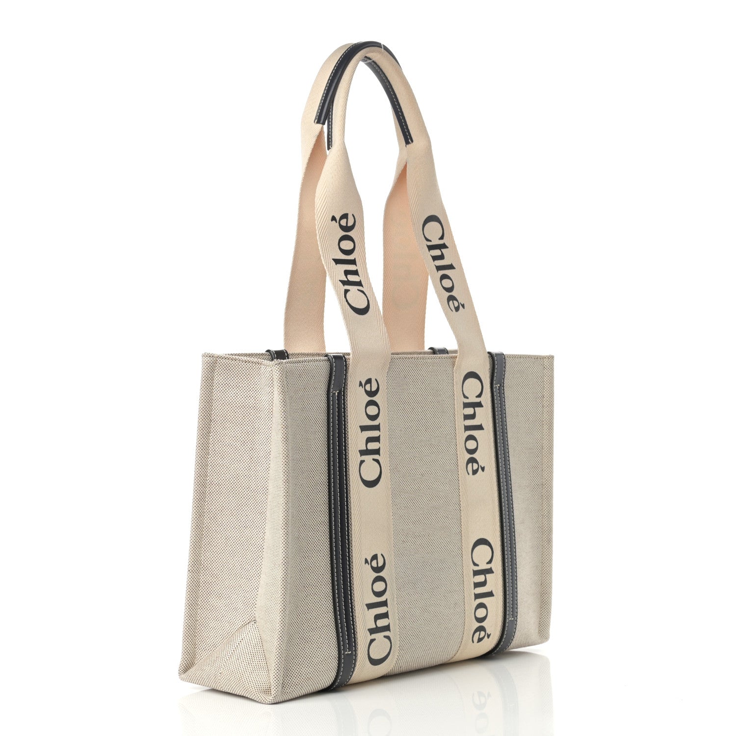 Chloe Cotton Calfskin Medium Woody Ribbon Tote White Black 3 of 14