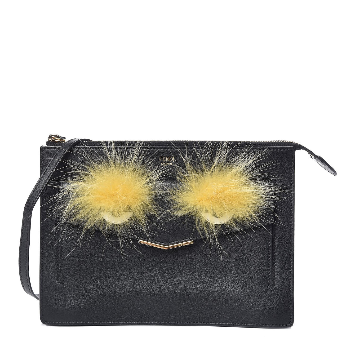 Vitello Dolce Fox Fur Monster Eyes Mini 2Jours Pouch Black Yellow