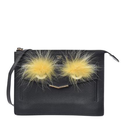 Fendi Vitello Dolce Fox Fur Monster Eyes Mini 2Jours Pouch Black Yellow 1 of 21