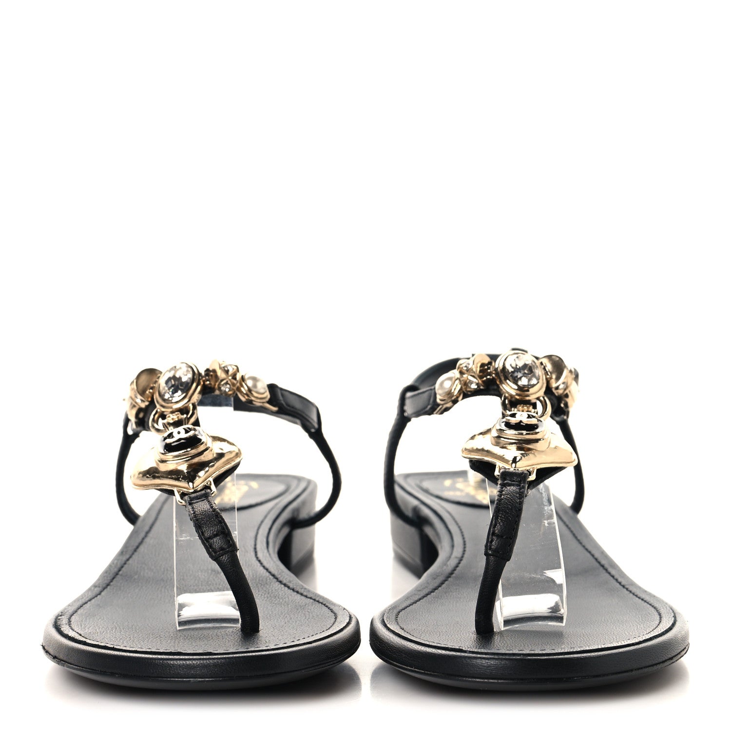 Chanel Lambskin Metal Heart Thong Sandals 37 Black 3 of 8