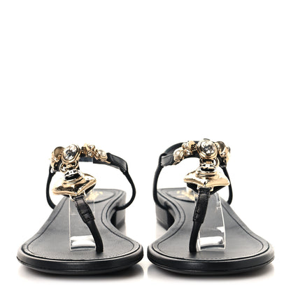 Chanel Lambskin Metal Heart Thong Sandals 37 Black 3 of 8