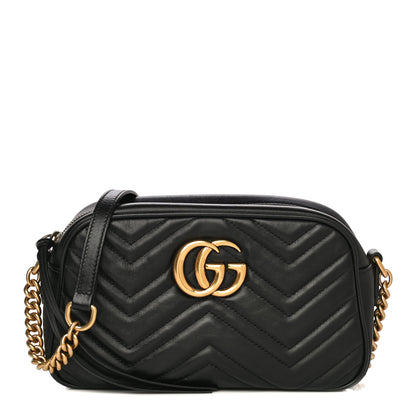 Gucci Calfskin Matelasse Small GG Marmont Chain Shoulder Bag Black 1 of 22