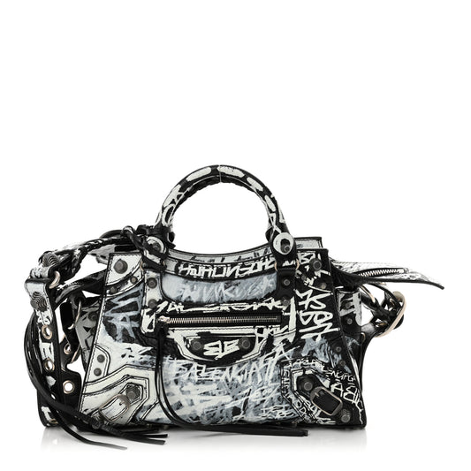 Agneau Arena Graffiti Neo Cagole Handbag XS Black White