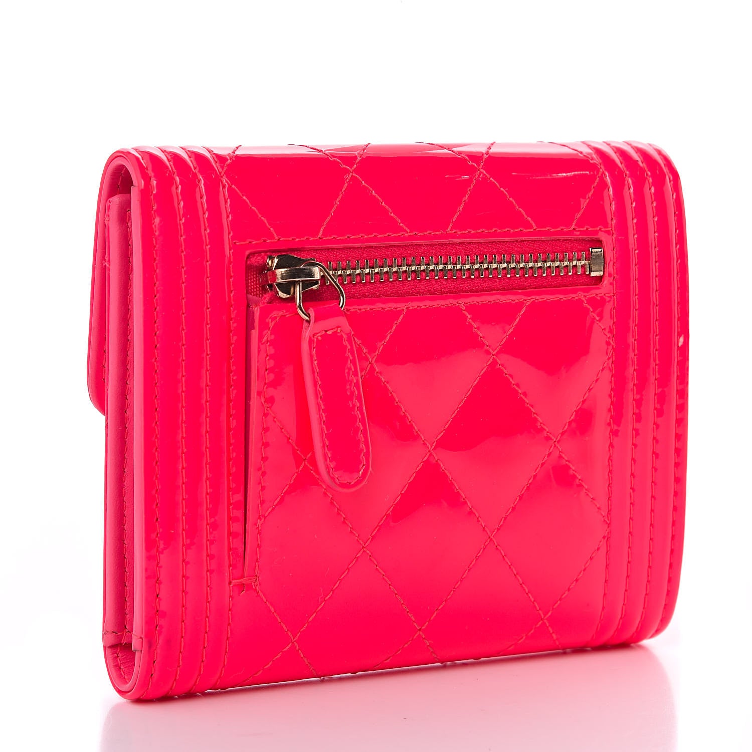 Chanel Patent Quilted Compact Boy Wallet Pink 3 of 9