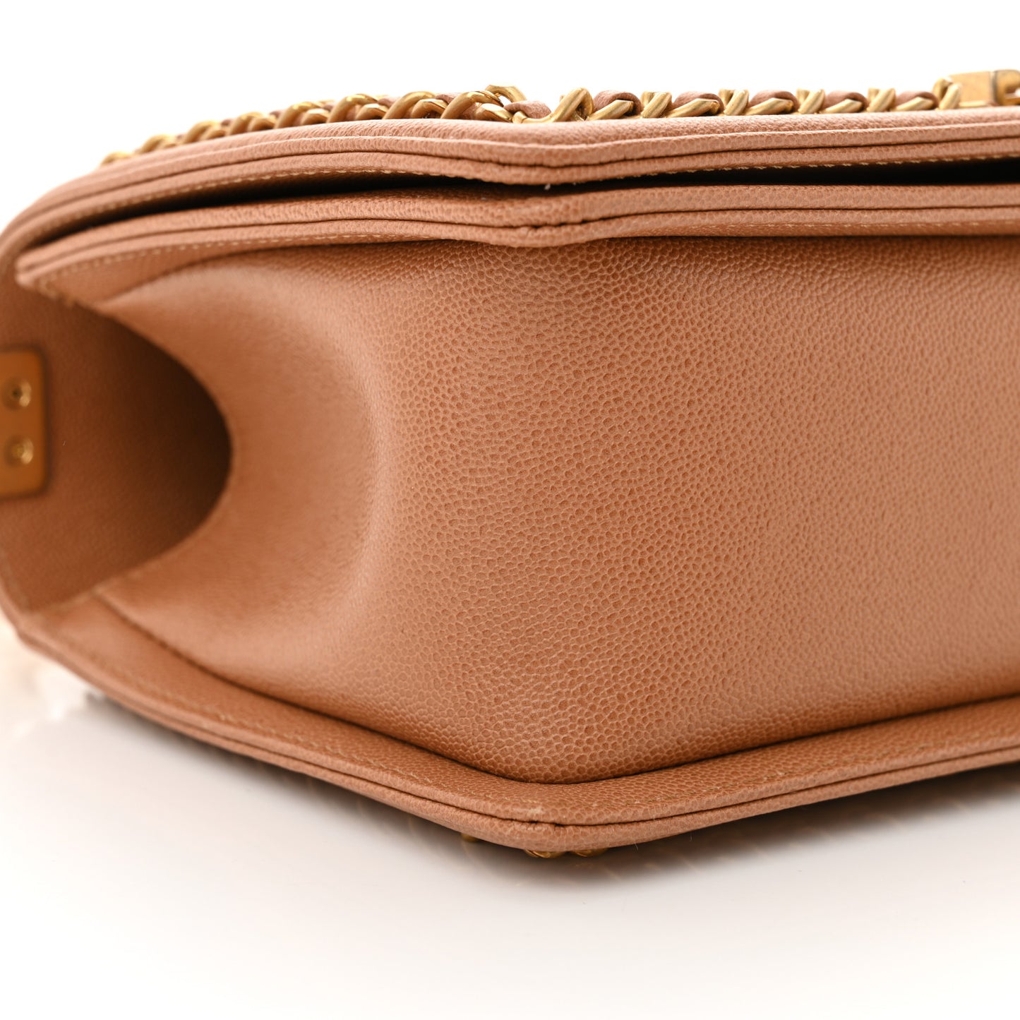 Caviar Quilted Chain Around Medium Boy Flap Beige