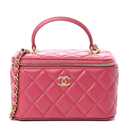 Chanel Lambskin Quilted Small Top Handle Vanity Case With Chain Dark Pink 1 of 10