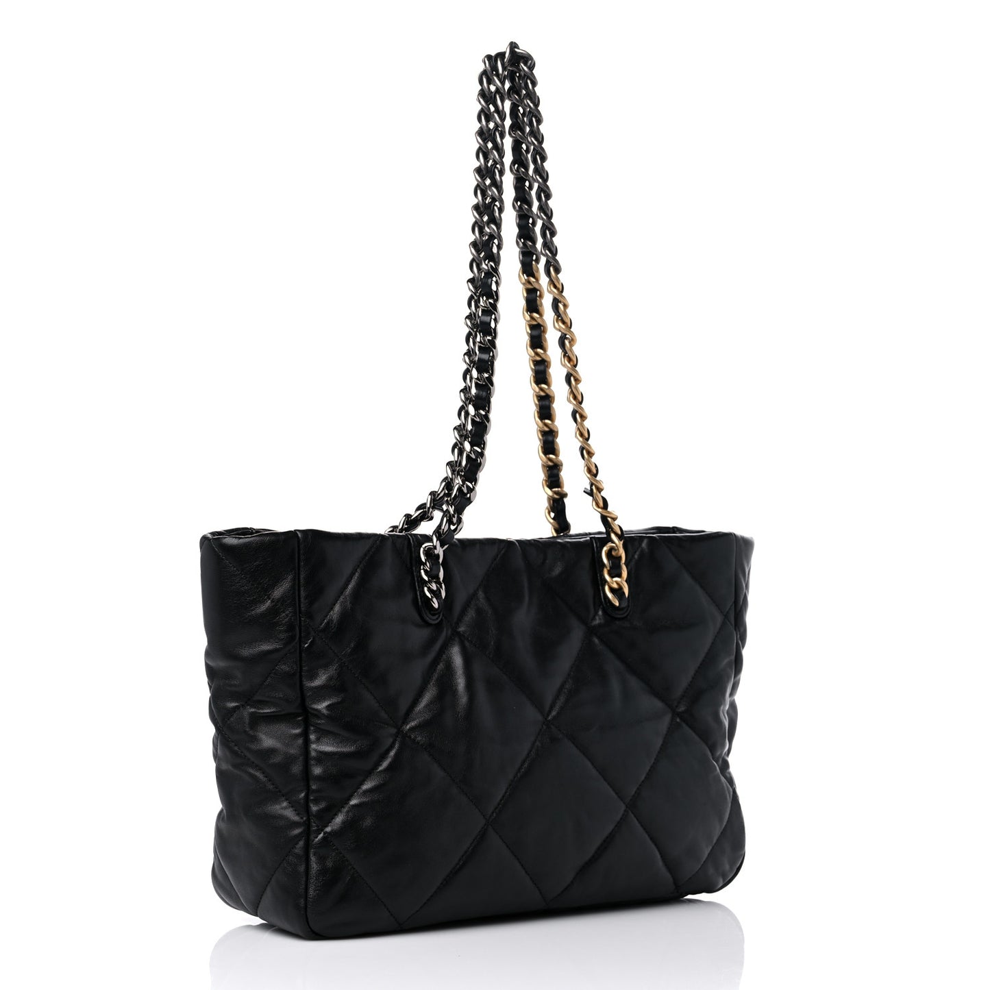Lambskin Quilted Chanel 19 East West Shopping Bag Black