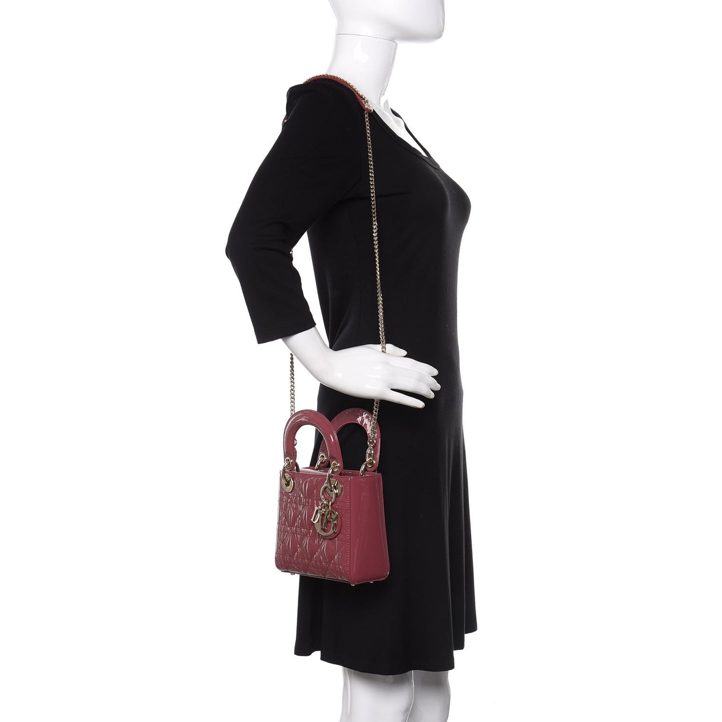 Patent Cannage Mini Lady Dior Dark Pink