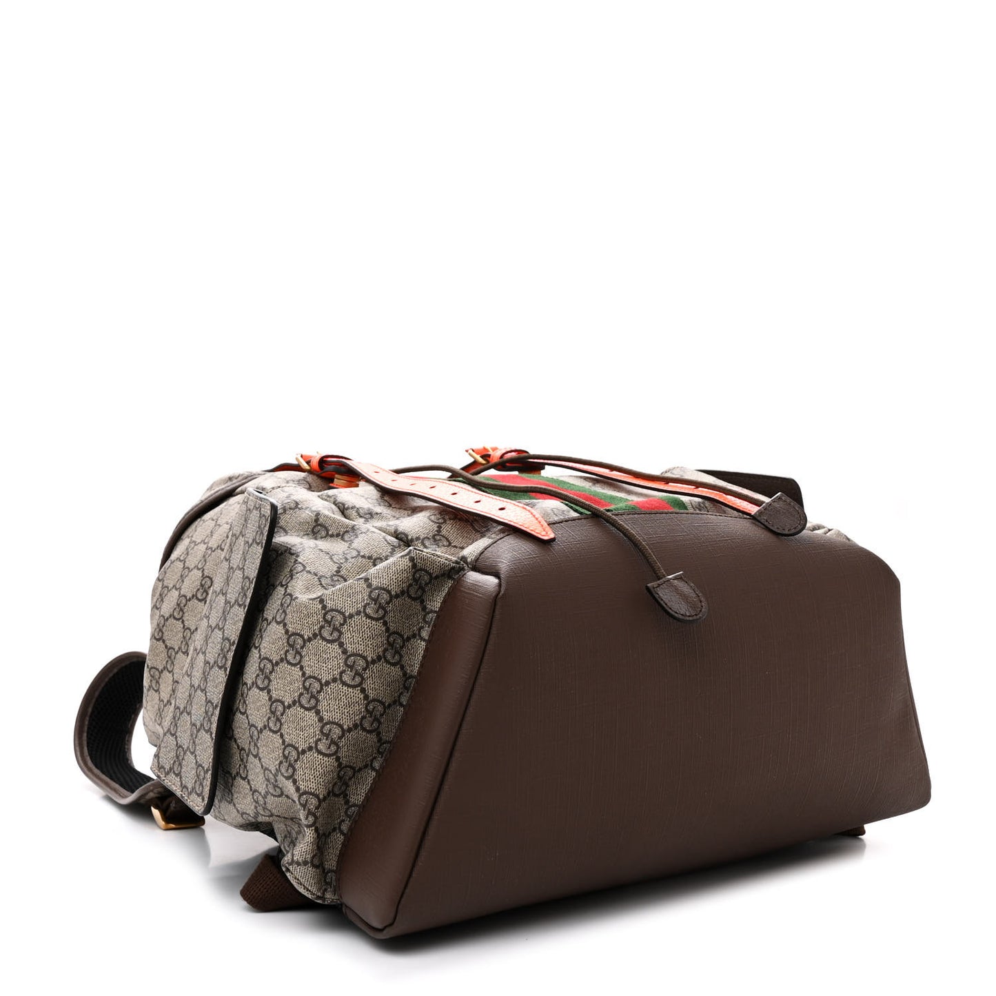 GG Supreme Monogram Medium Ophidia Double Buckle Backpack Beige Ebony Neon Orange