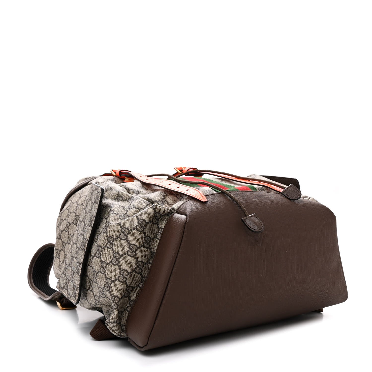 Gucci GG Supreme Monogram Medium Ophidia Double Buckle Backpack Beige Ebony Neon Orange 4 of 10