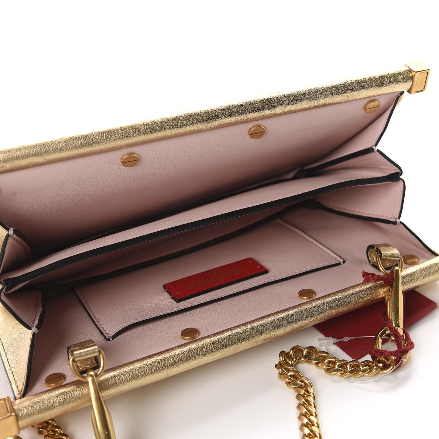 Metallic Calfskin Small Carry Secrets Clutch Dark Gold