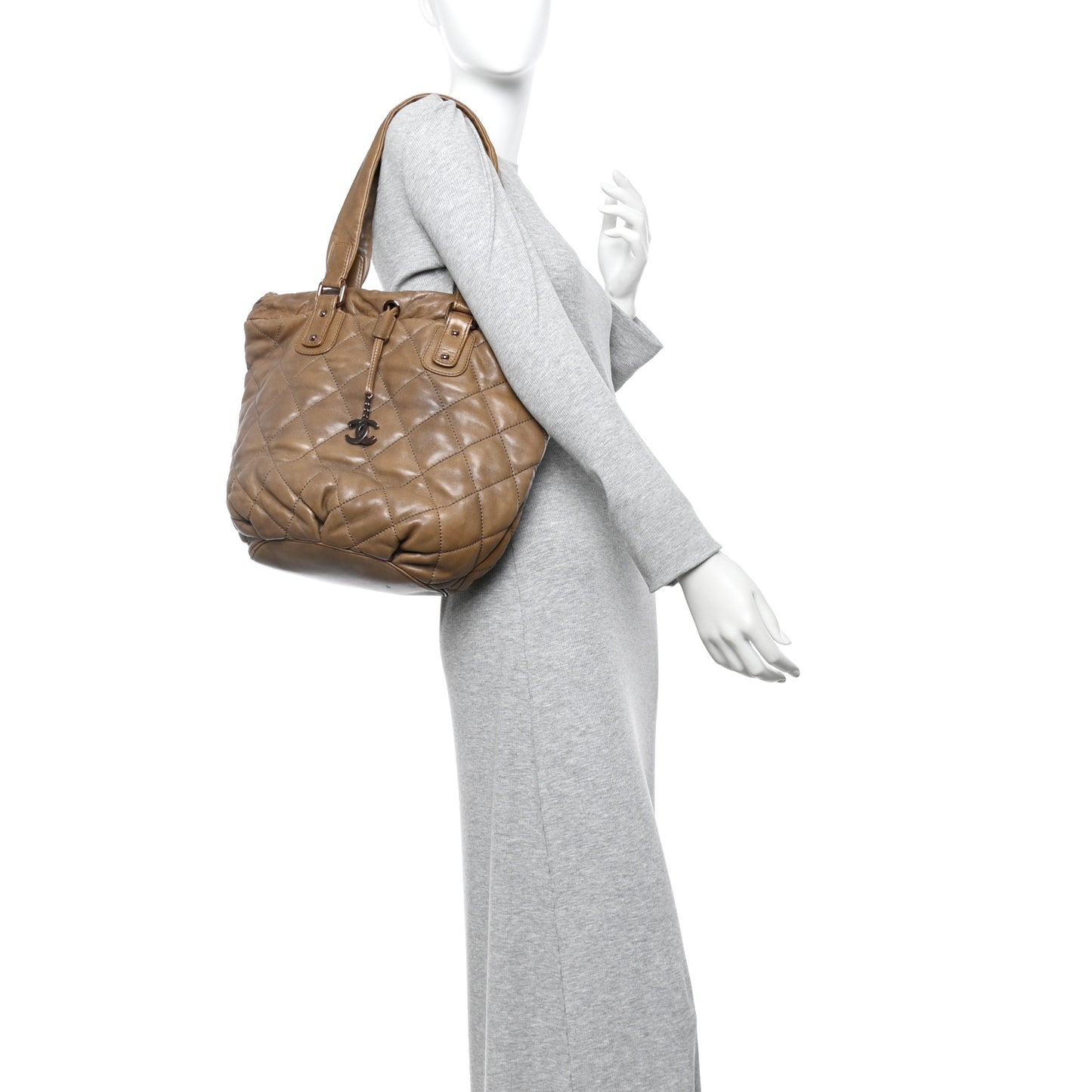 Lambskin Quilted Cloudy Bundle North South Tote Beige