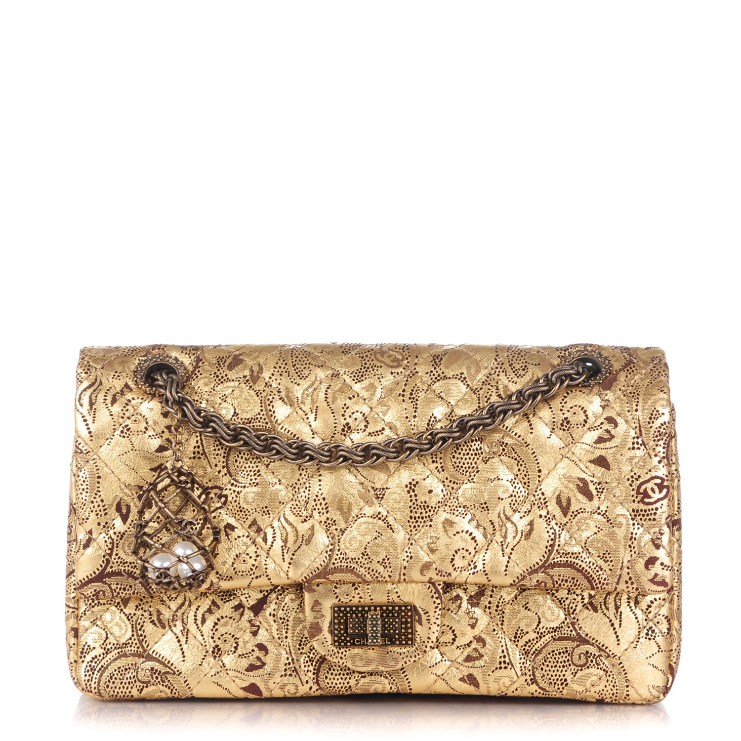 Chanel Buffalo Hand Painted Lace 2.55 Reissue 225 Flap Gold 1 of 8
