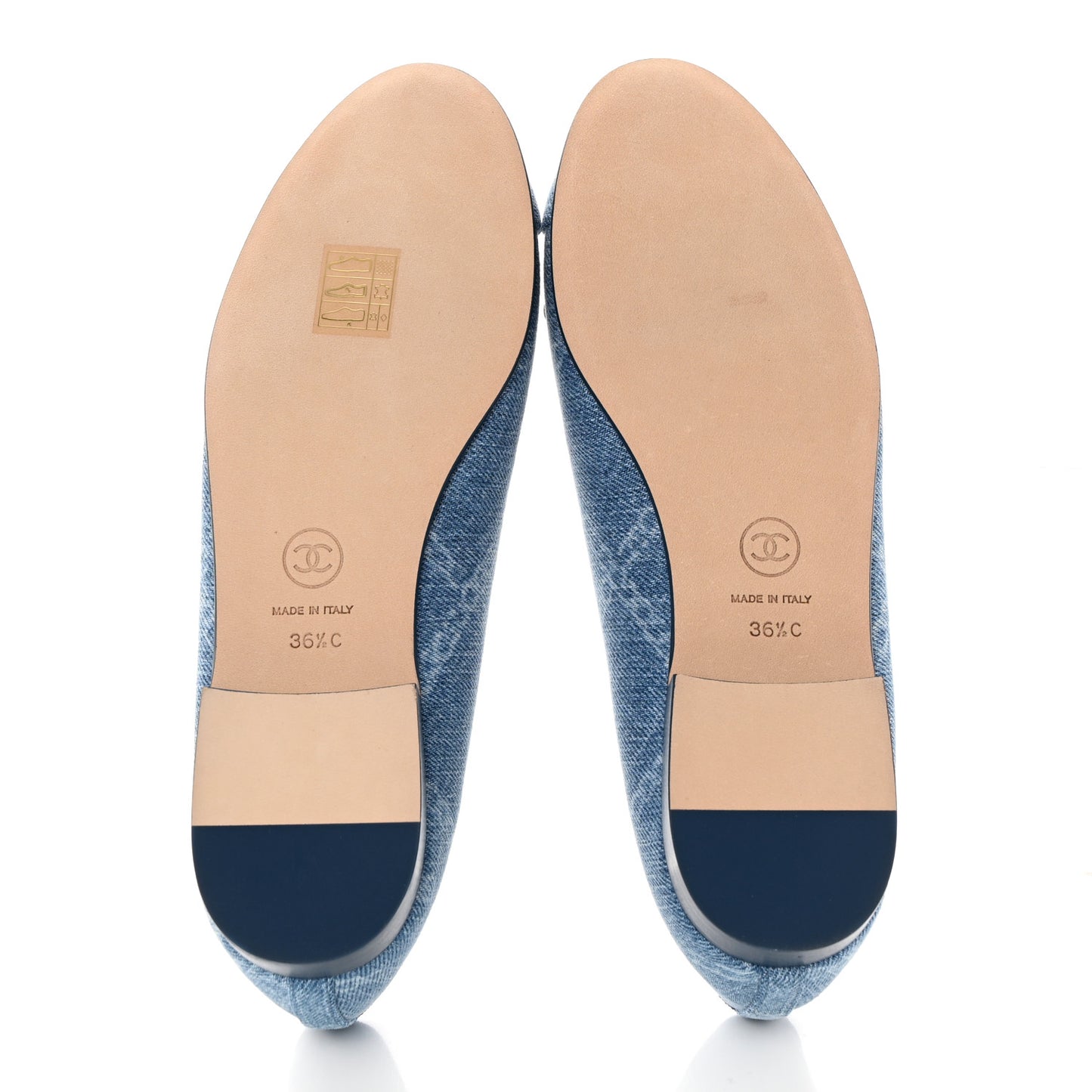 Denim Printed CC Cap Toe Ballerina Flats 36.5 Light Blue White