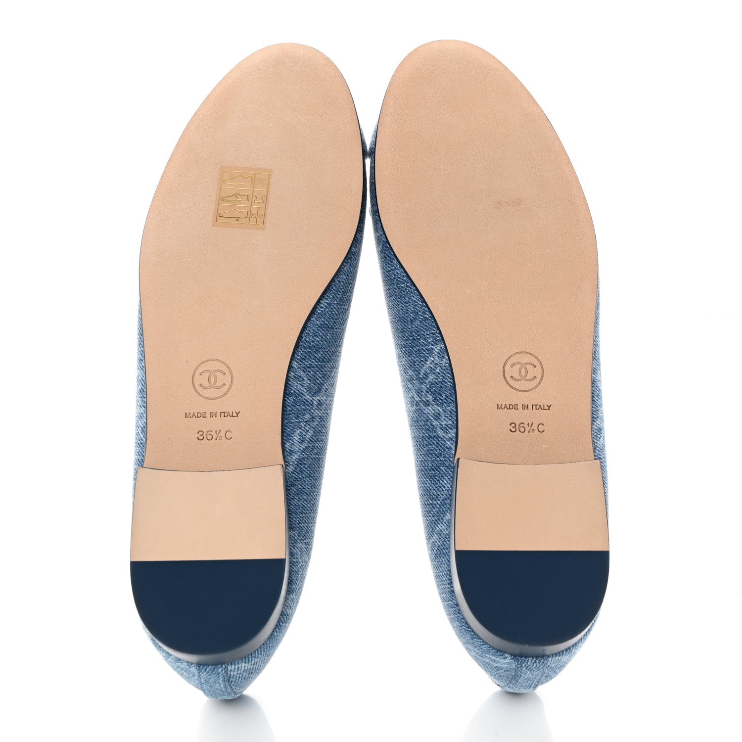 Chanel Denim Printed CC Cap Toe Ballerina Flats 36.5 Light Blue White 5 of 9