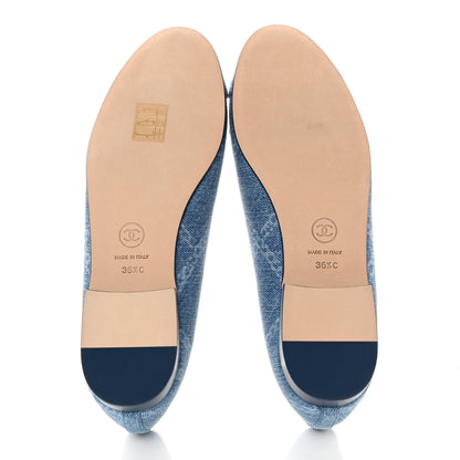 Chanel Denim Printed CC Cap Toe Ballerina Flats 36.5 Light Blue White 5 of 9